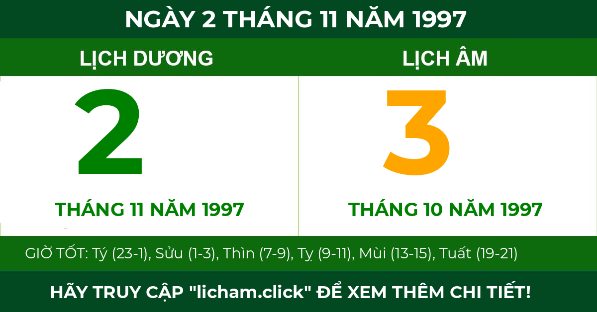 lịch âm ngày 2 tháng 11 năm 1997