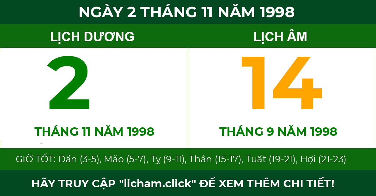 lịch âm ngày 2 tháng 11 năm 1998