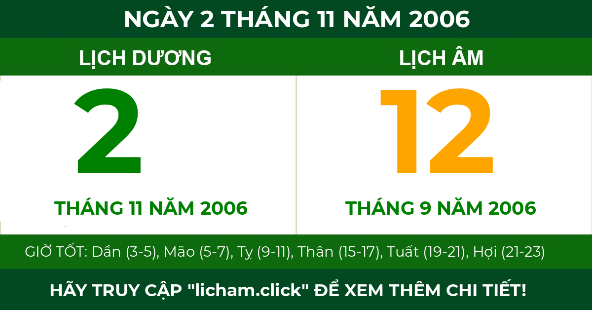 lịch âm ngày 2 tháng 11 năm 2006