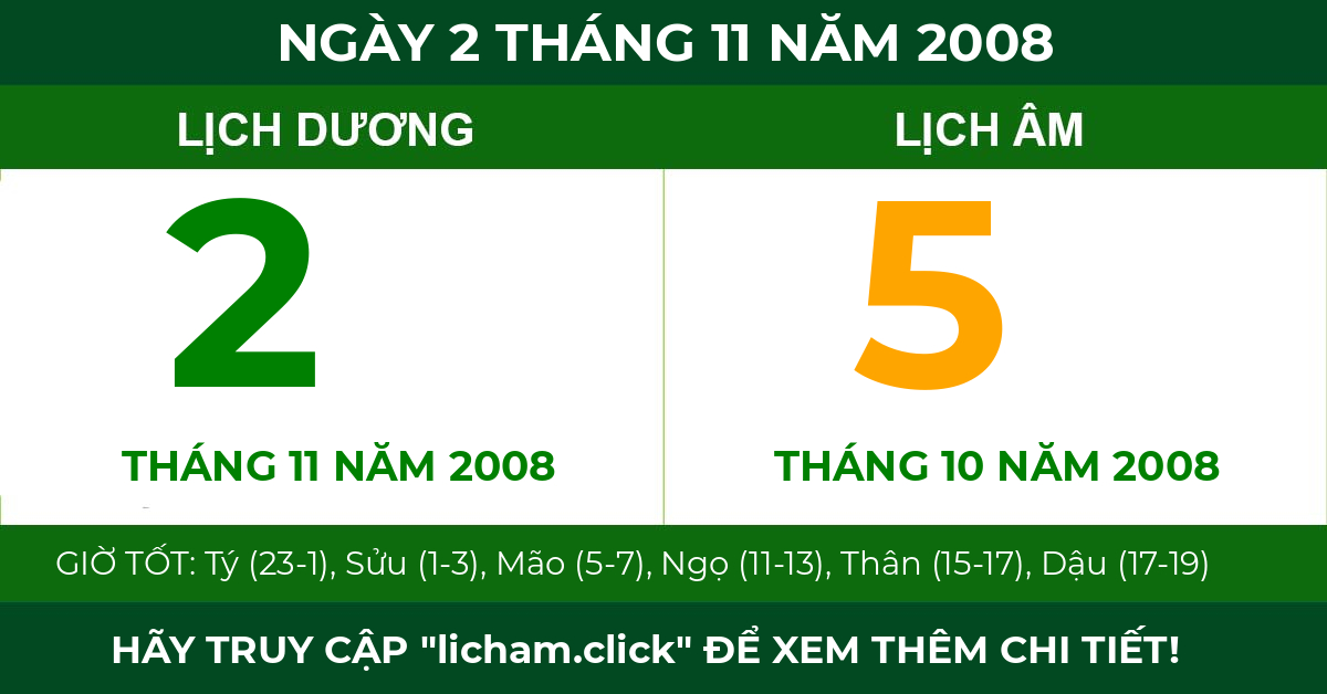 lịch âm ngày 2 tháng 11 năm 2008