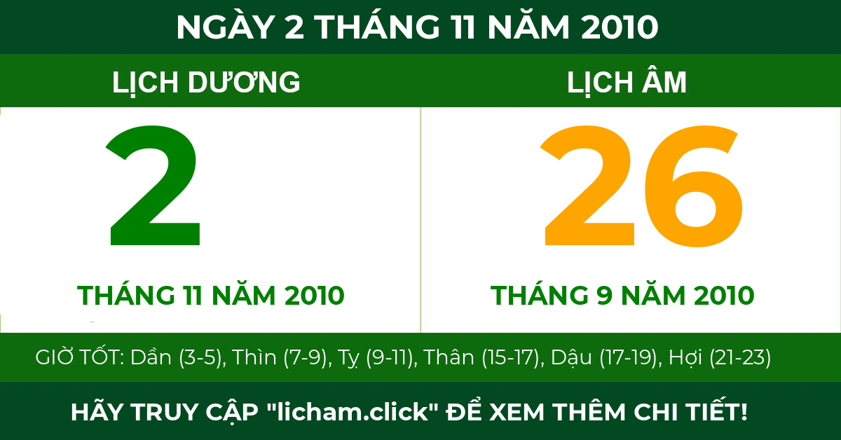 lịch âm ngày 2 tháng 11 năm 2010