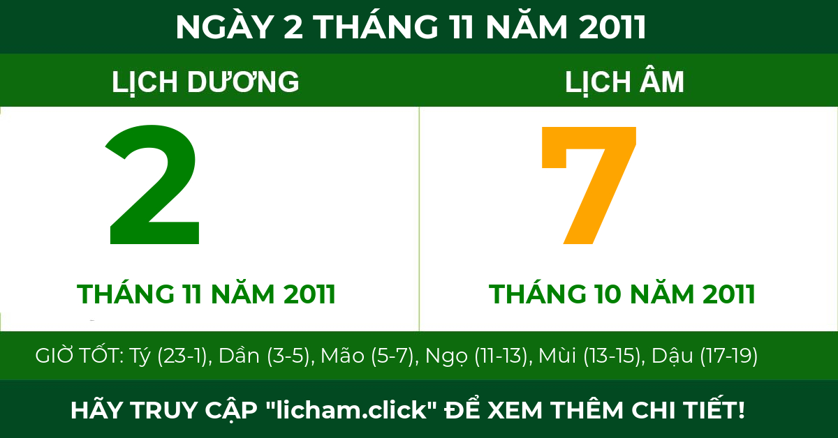 lịch âm ngày 2 tháng 11 năm 2011