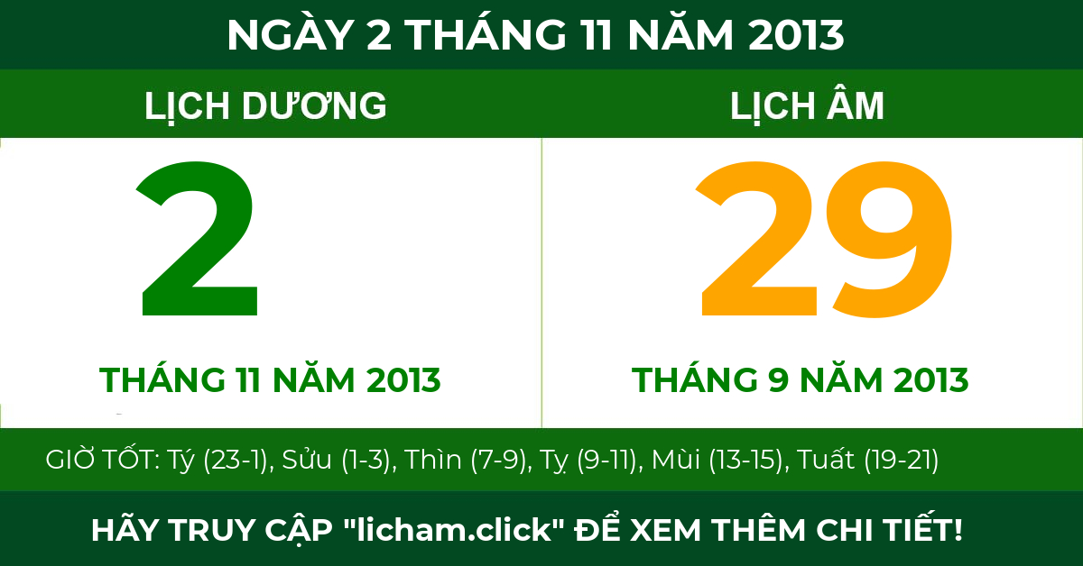 lịch âm ngày 2 tháng 11 năm 2013