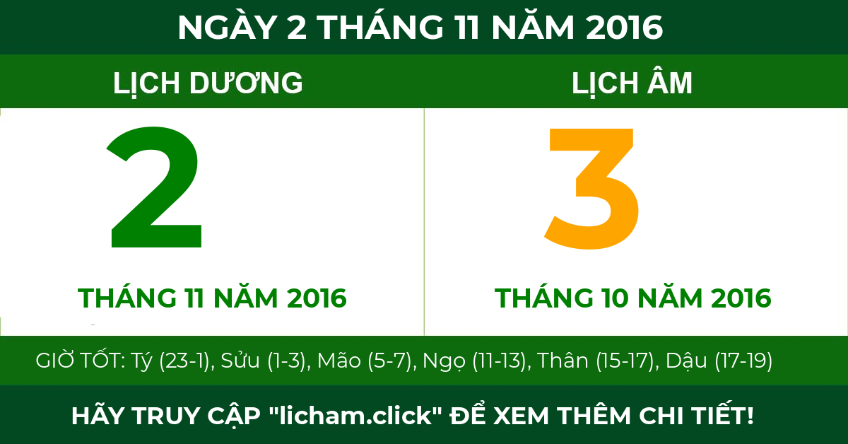 lịch âm ngày 2 tháng 11 năm 2016