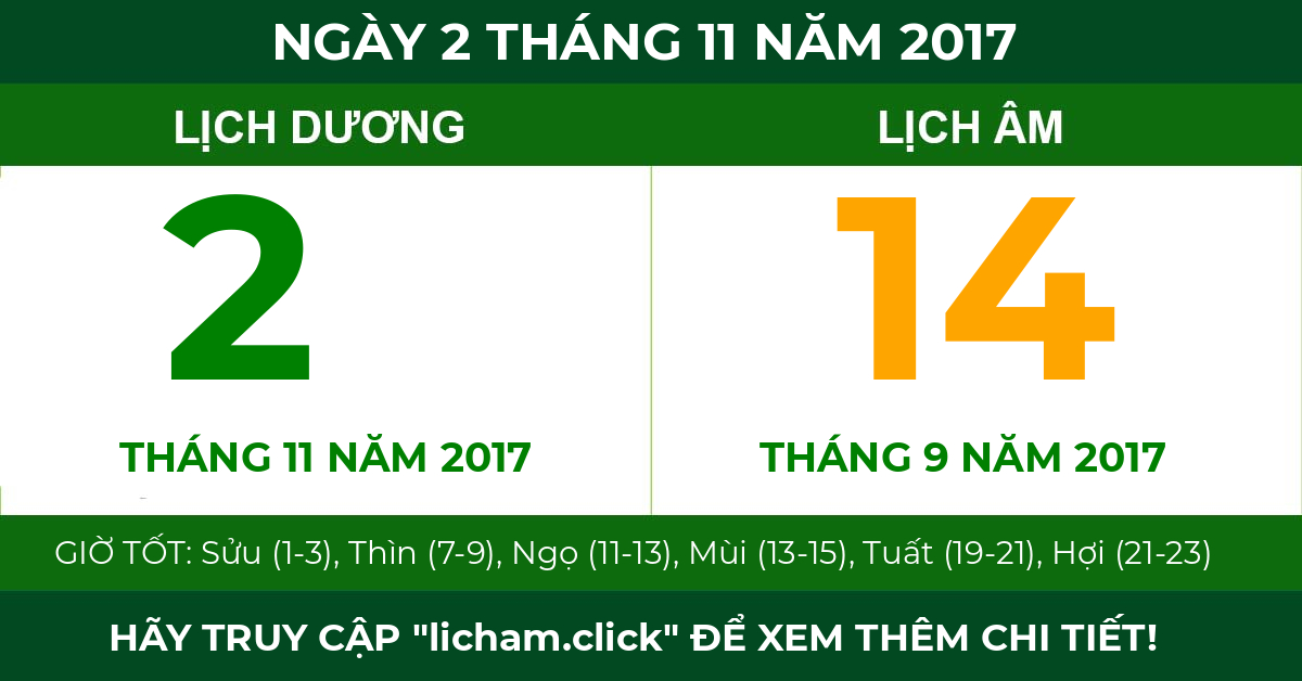 lịch âm ngày 2 tháng 11 năm 2017