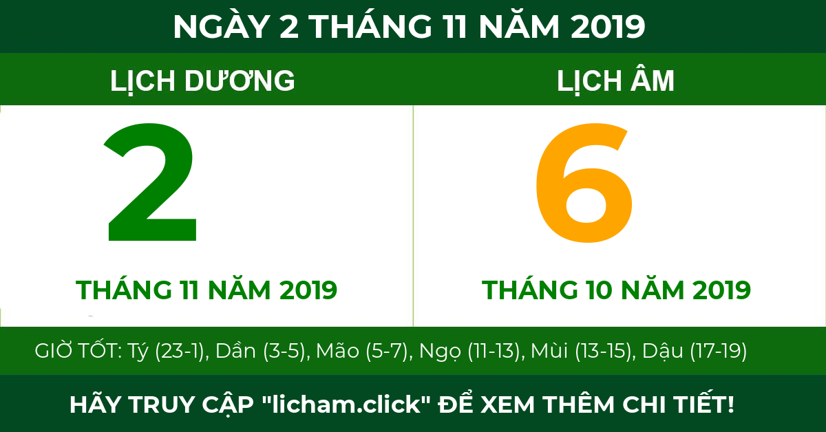 lịch âm ngày 2 tháng 11 năm 2019