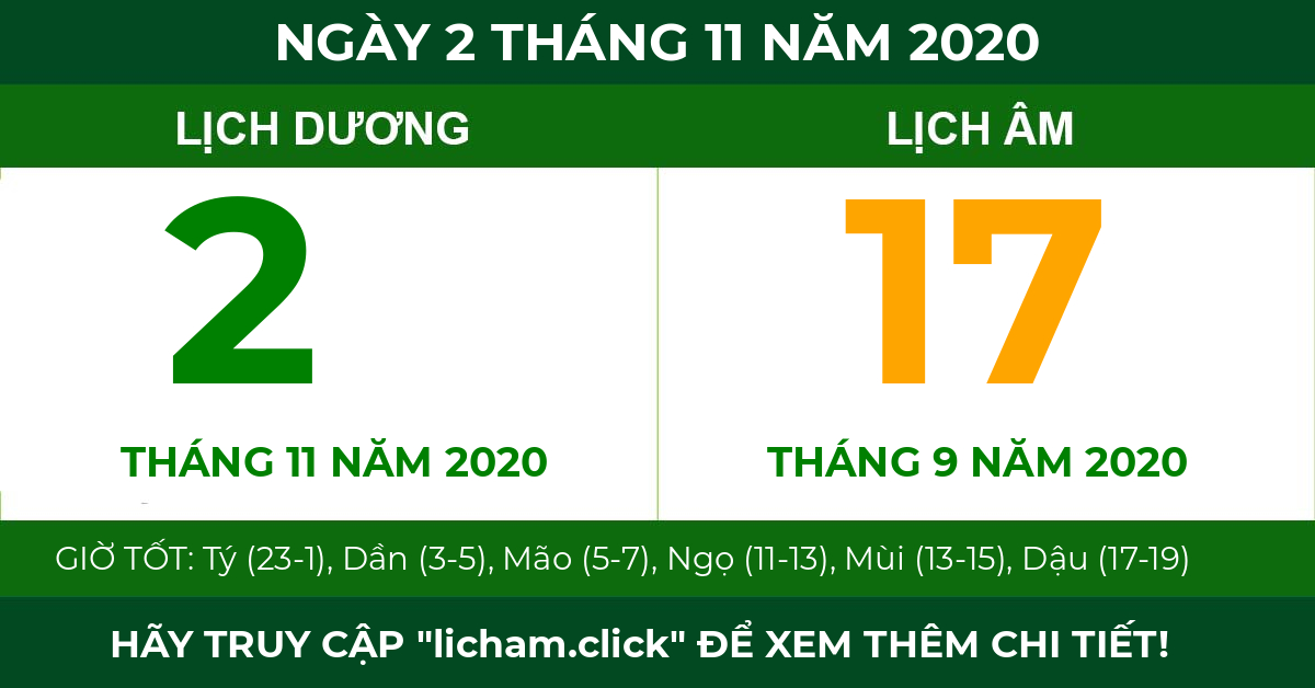 lịch âm ngày 2 tháng 11 năm 2020