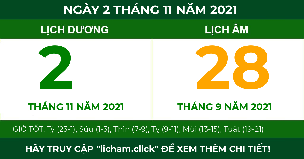 lịch âm ngày 2 tháng 11 năm 2021