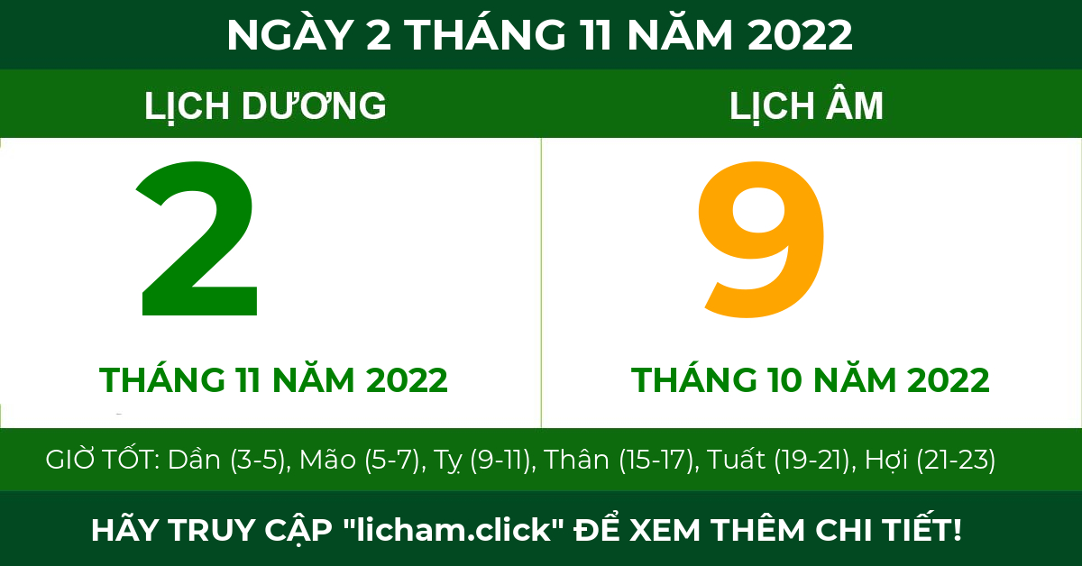 lịch âm ngày 2 tháng 11 năm 2022