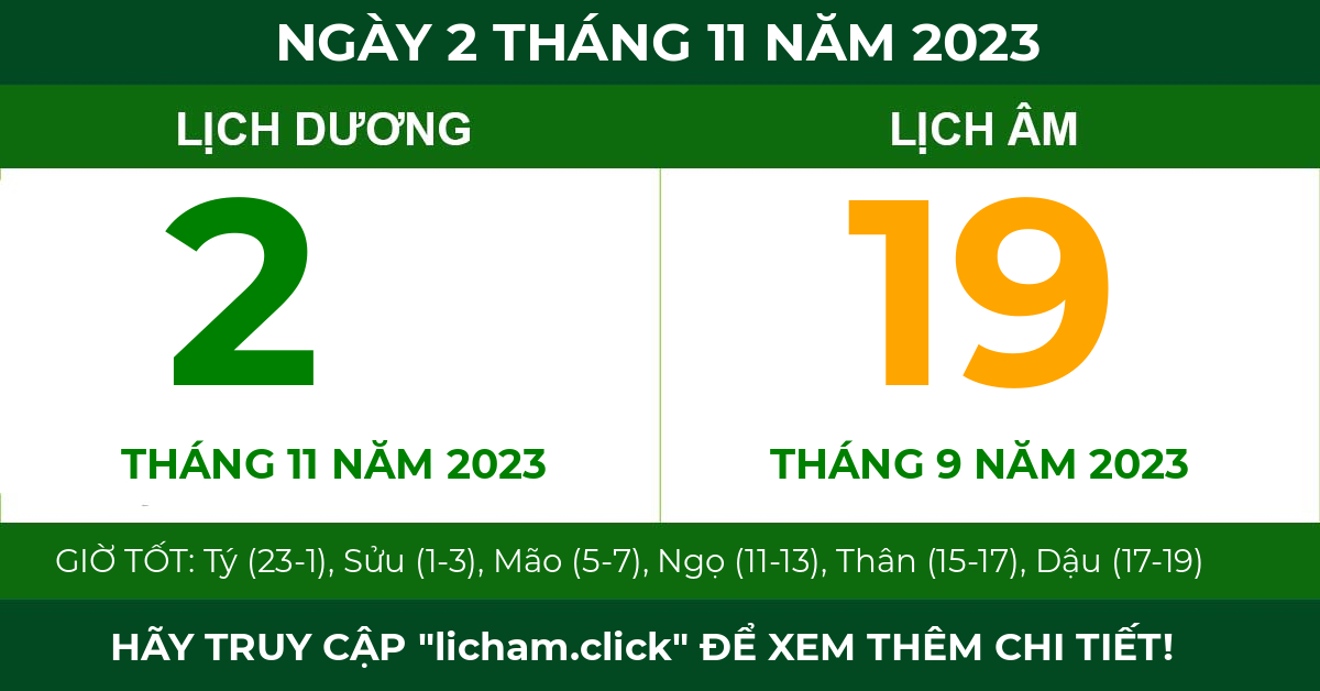 lịch âm ngày 2 tháng 11 năm 2023