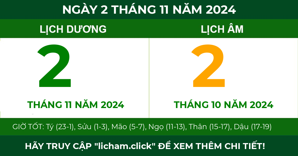 lịch âm ngày 2 tháng 11 năm 2024