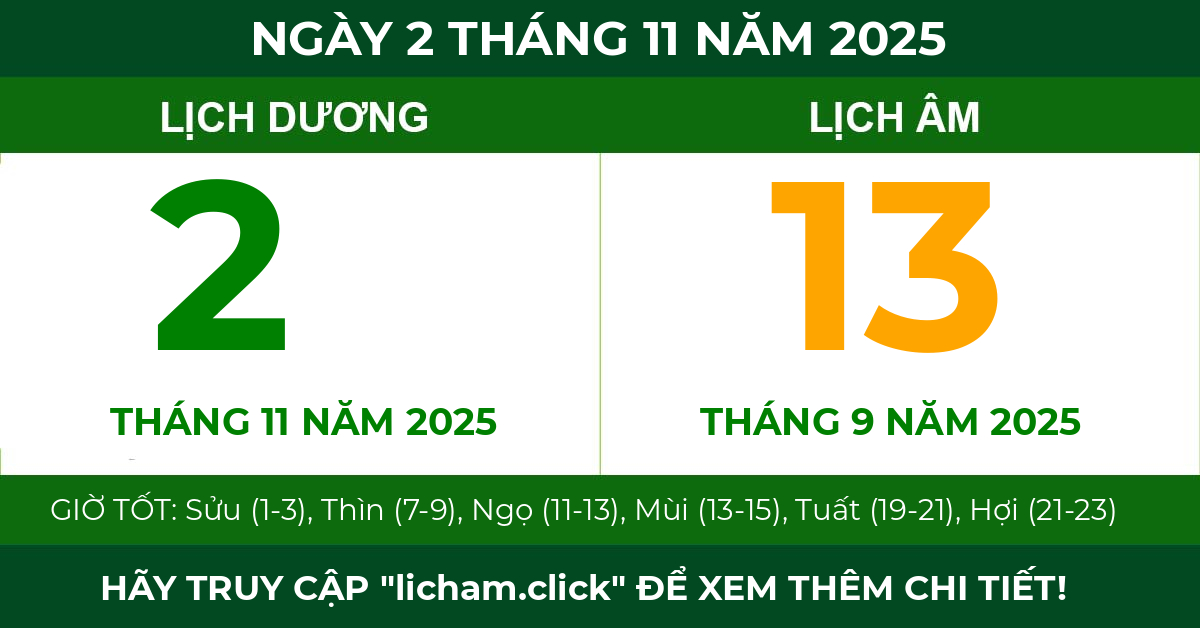 lịch âm ngày 2 tháng 11 năm 2025