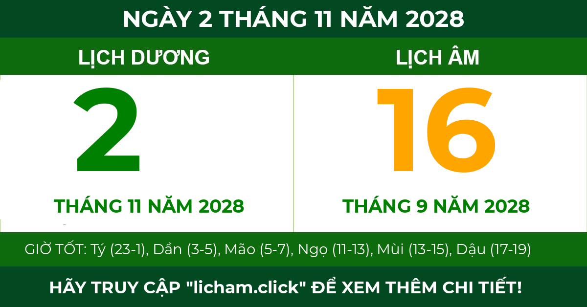lịch âm ngày 2 tháng 11 năm 2028