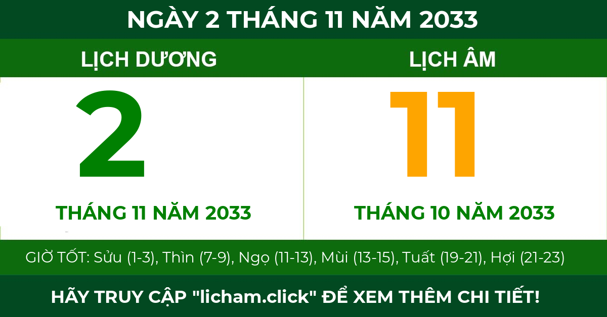lịch âm ngày 2 tháng 11 năm 2033