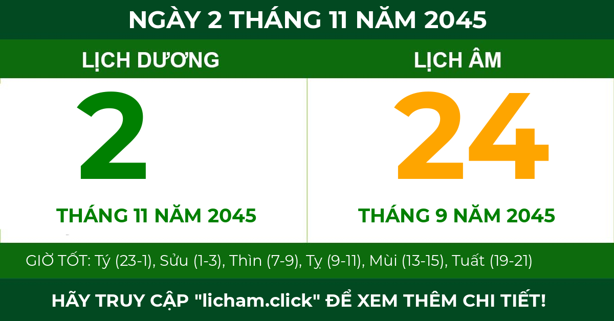 lịch âm ngày 2 tháng 11 năm 2045