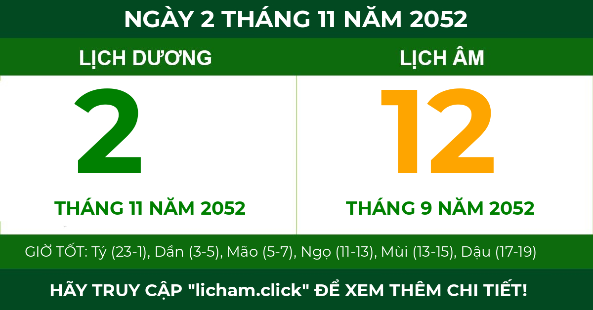 lịch âm ngày 2 tháng 11 năm 2052