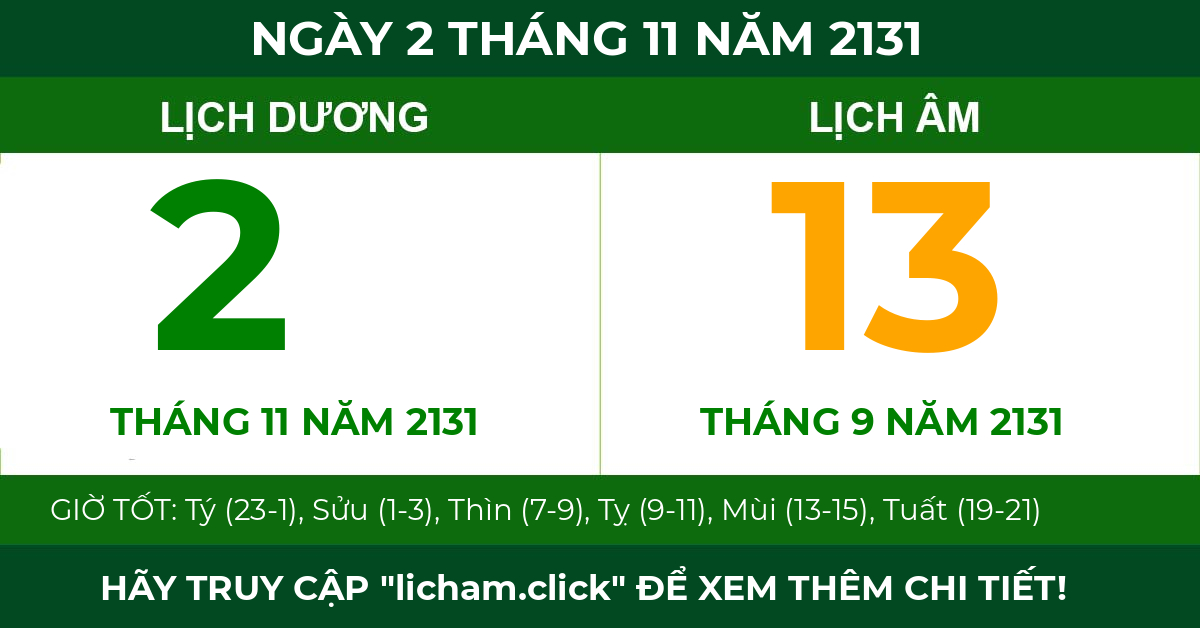 lịch âm ngày 2 tháng 11 năm 2131
