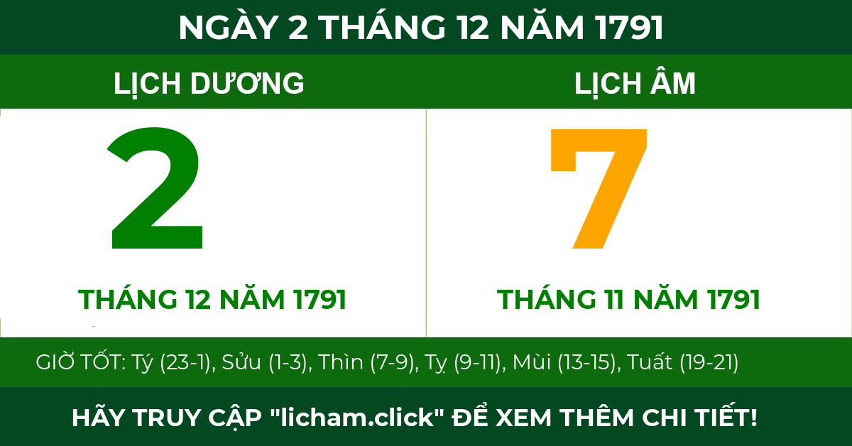 lịch âm ngày 2 tháng 12 năm 1791