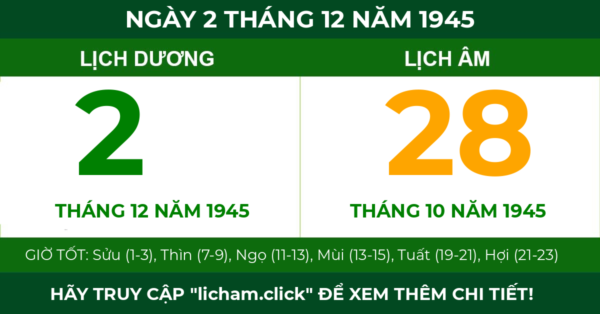 lịch âm ngày 2 tháng 12 năm 1945