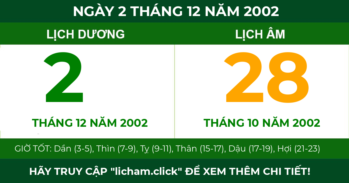lịch âm ngày 2 tháng 12 năm 2002