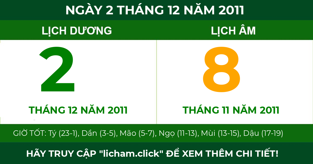 lịch âm ngày 2 tháng 12 năm 2011