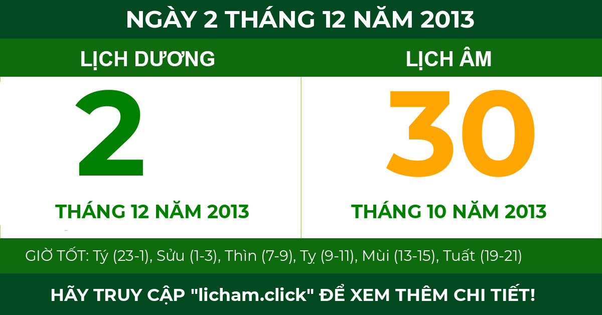 lịch âm ngày 2 tháng 12 năm 2013