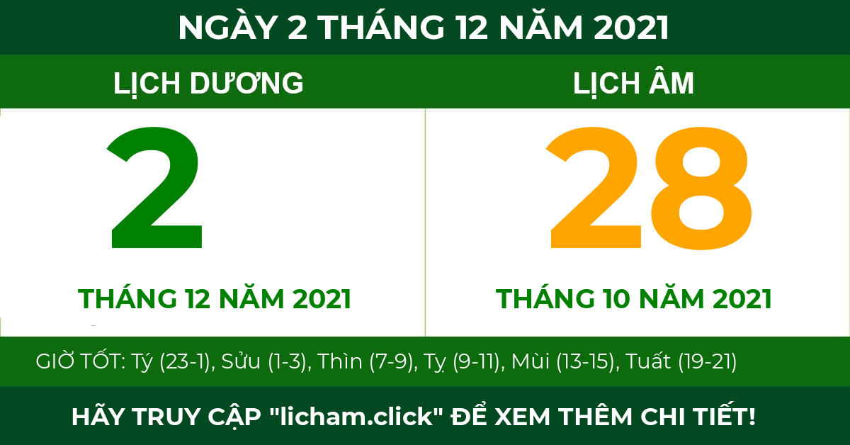 lịch âm ngày 2 tháng 12 năm 2021