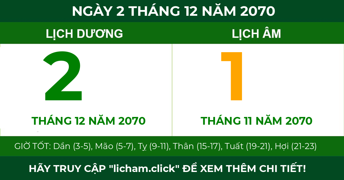 lịch âm ngày 2 tháng 12 năm 2070