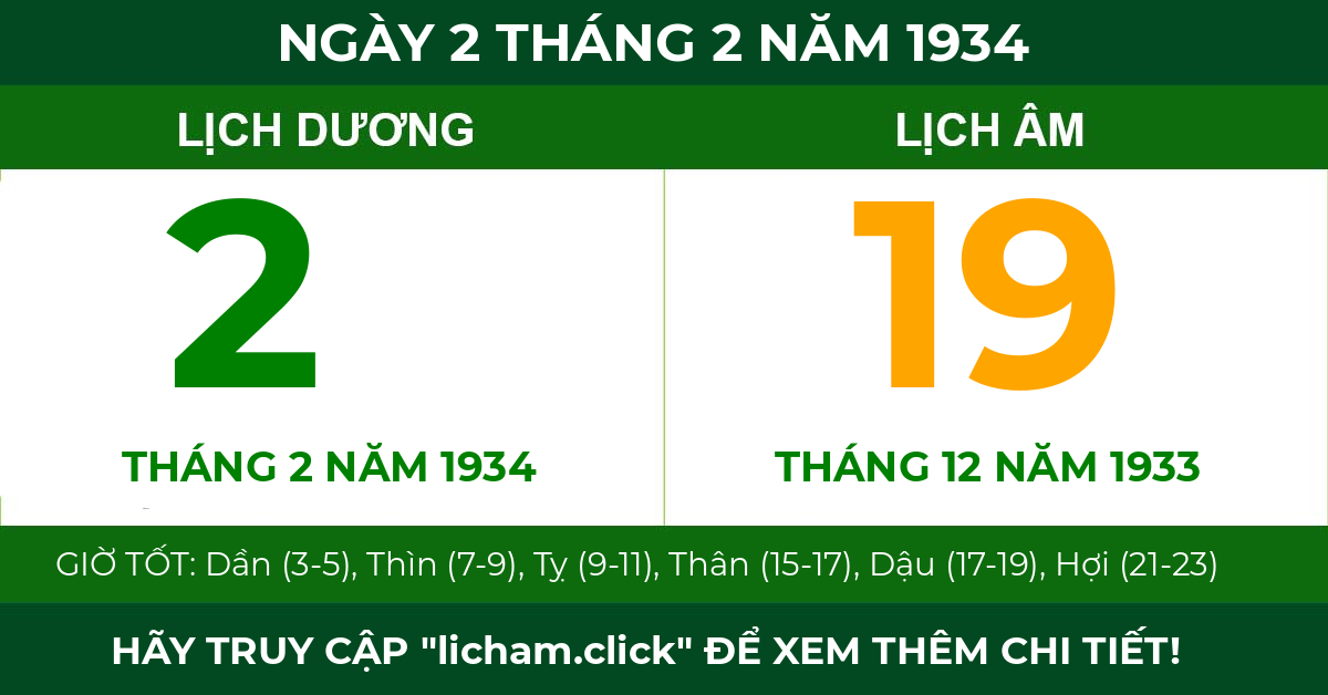 lịch âm ngày 2 tháng 2 năm 1934