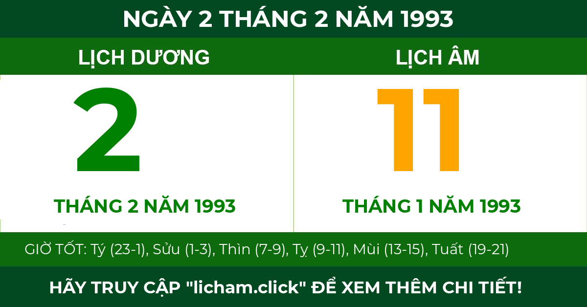 lịch âm ngày 2 tháng 2 năm 1993