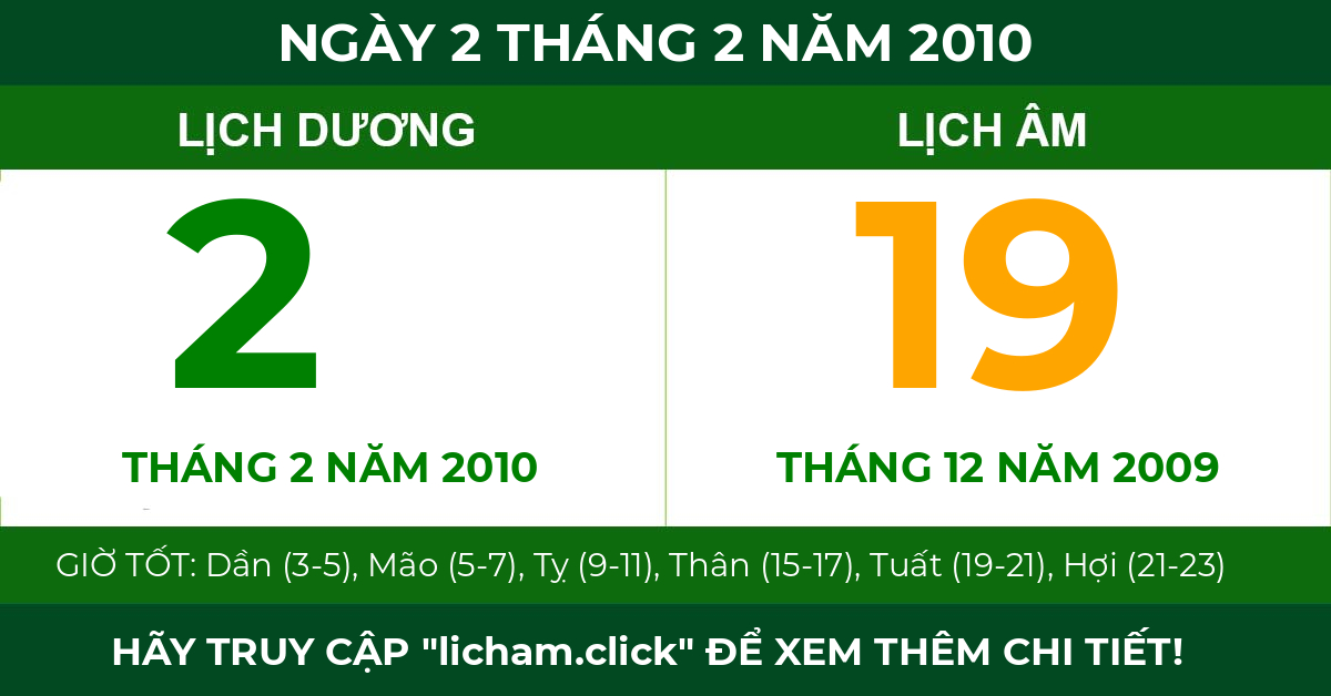 lịch âm ngày 2 tháng 2 năm 2010