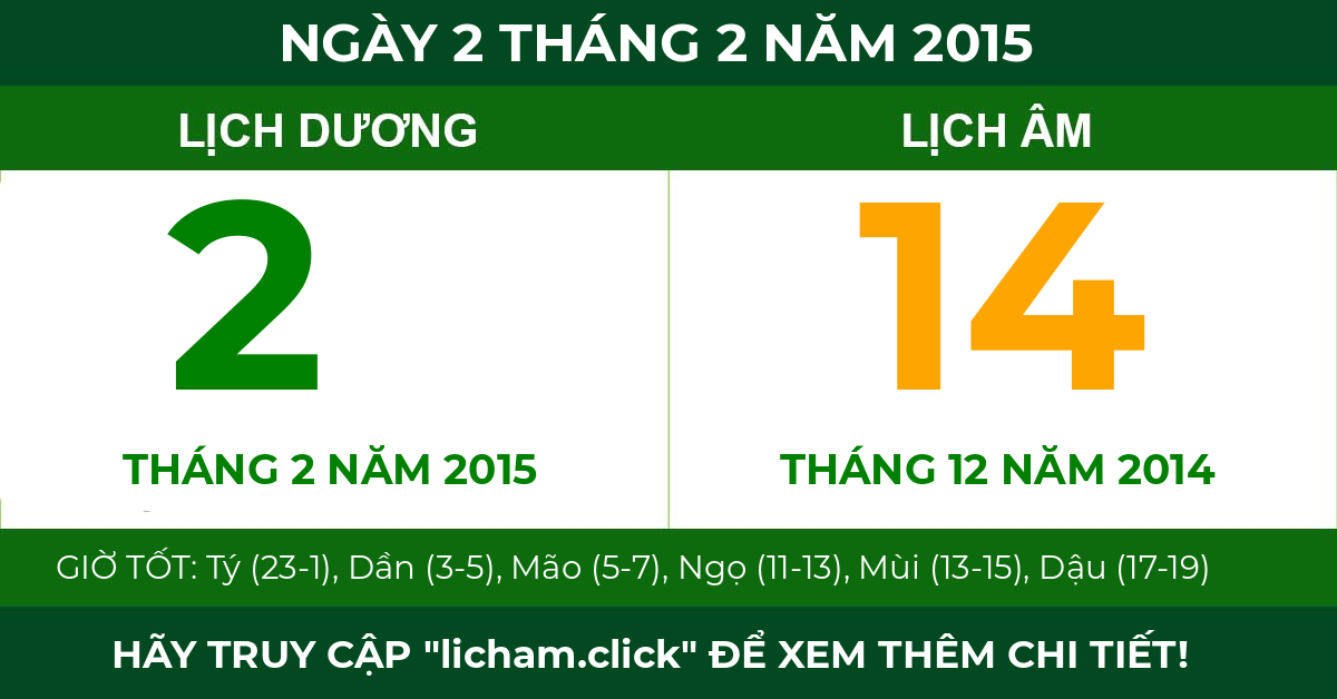 lịch âm ngày 2 tháng 2 năm 2015