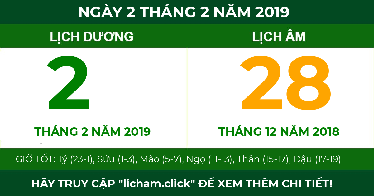 lịch âm ngày 2 tháng 2 năm 2019