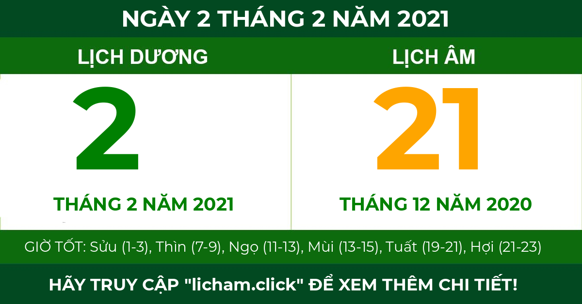 lịch âm ngày 2 tháng 2 năm 2021