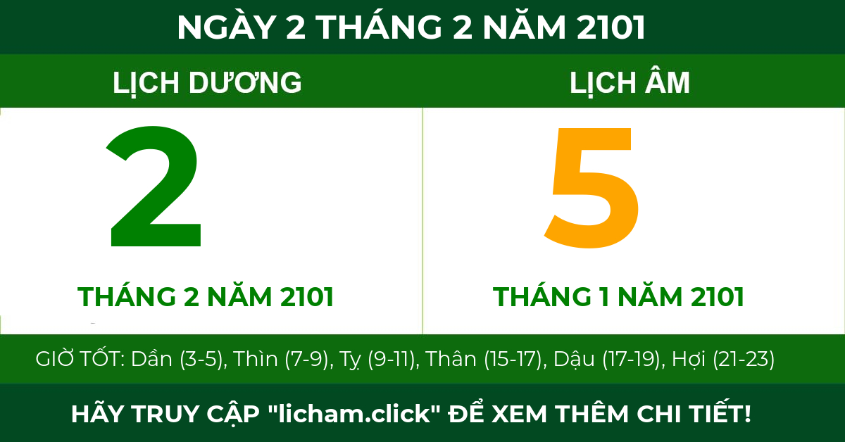 lịch âm ngày 2 tháng 2 năm 2101