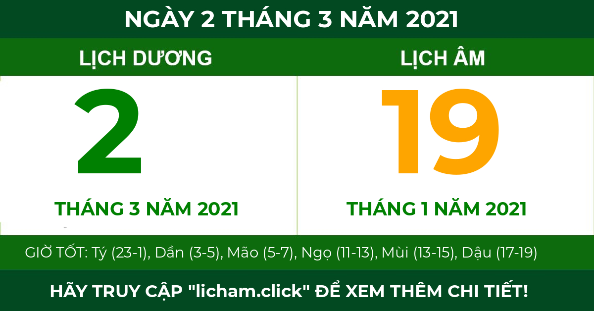lịch âm ngày 2 tháng 3 năm 2021