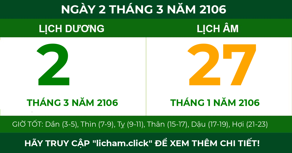 lịch âm ngày 2 tháng 3 năm 2106