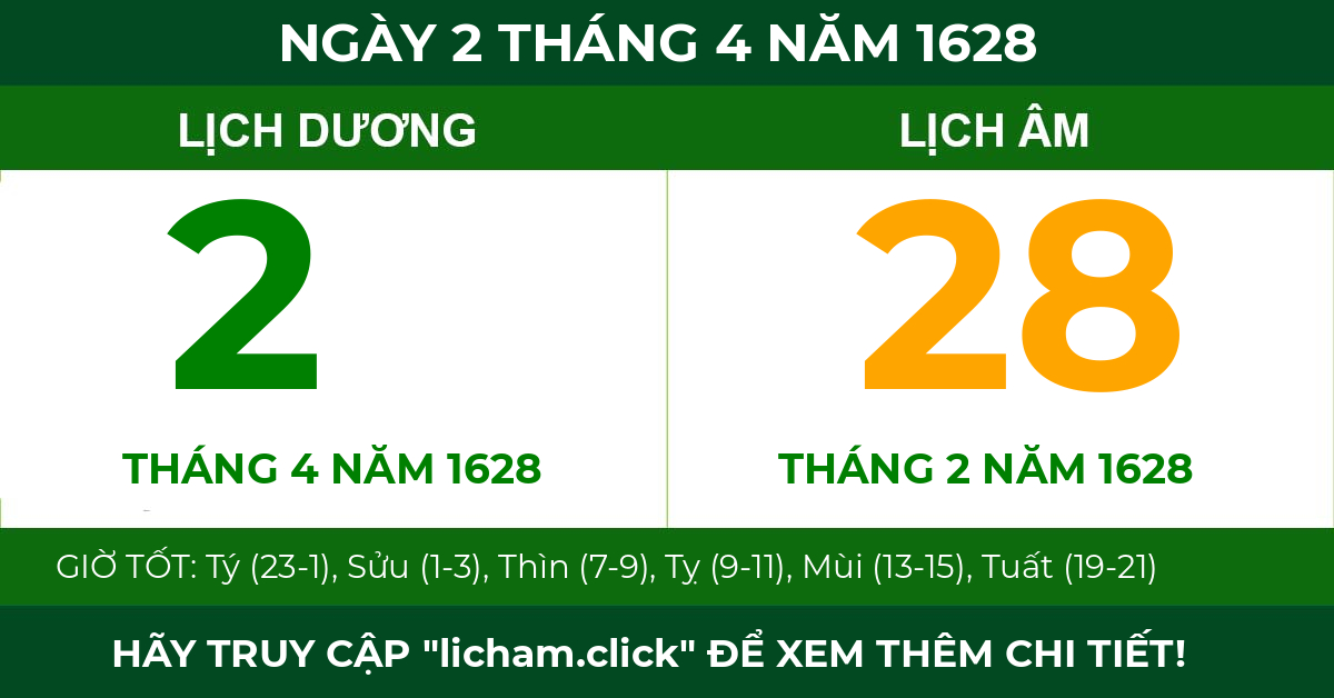 lịch âm ngày 2 tháng 4 năm 1628