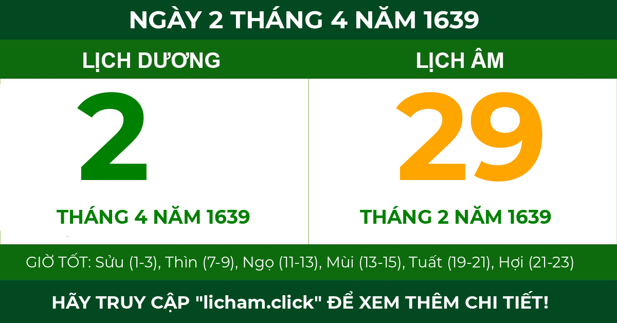 lịch âm ngày 2 tháng 4 năm 1639