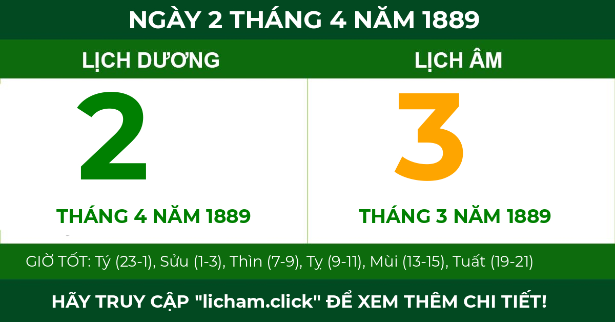 lịch âm ngày 2 tháng 4 năm 1889
