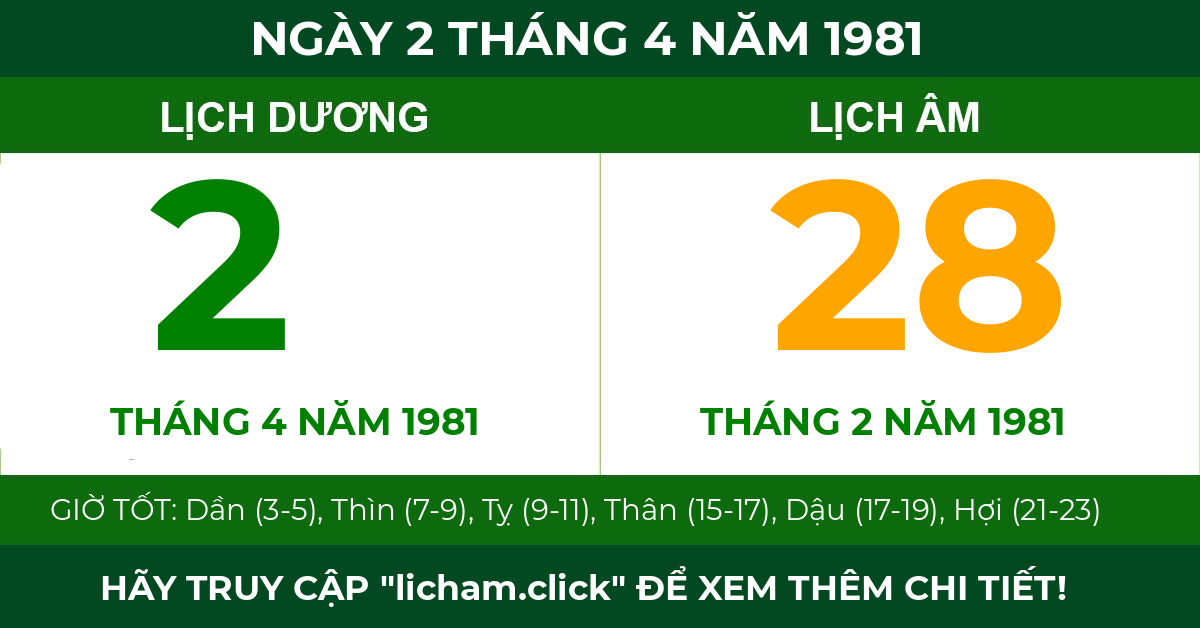 lịch âm ngày 2 tháng 4 năm 1981
