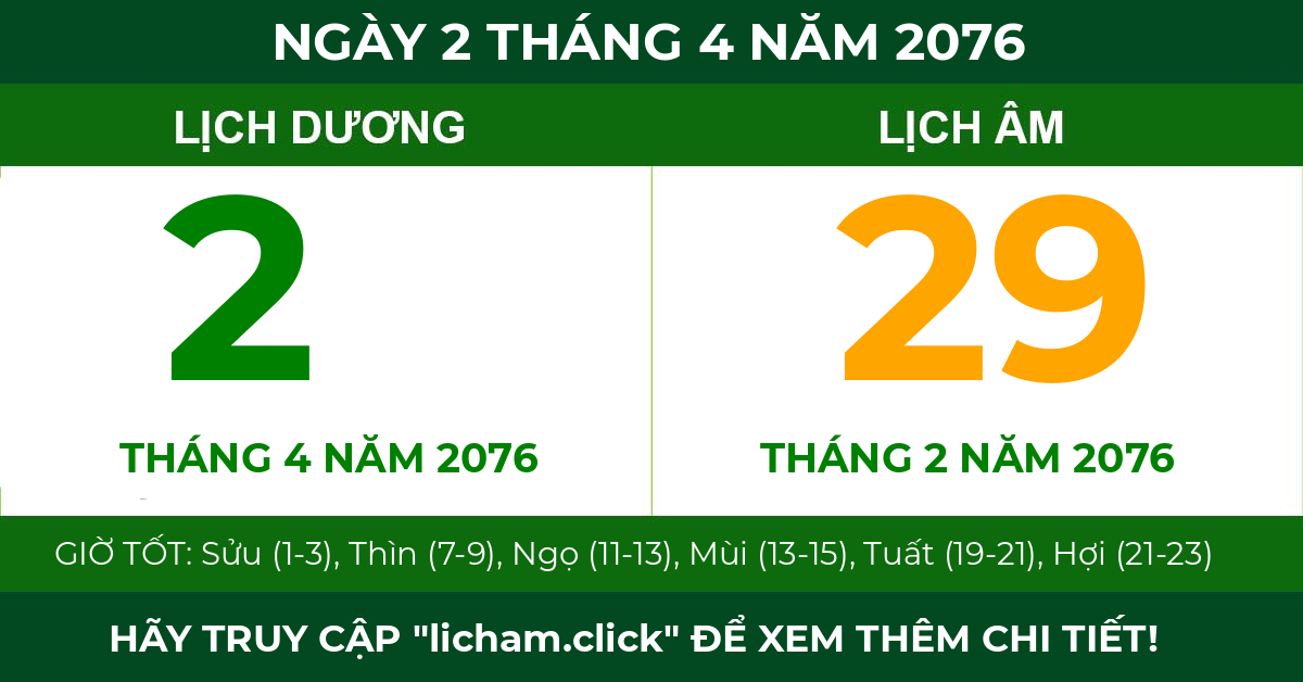 lịch âm ngày 2 tháng 4 năm 2076