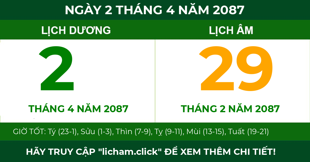 lịch âm ngày 2 tháng 4 năm 2087
