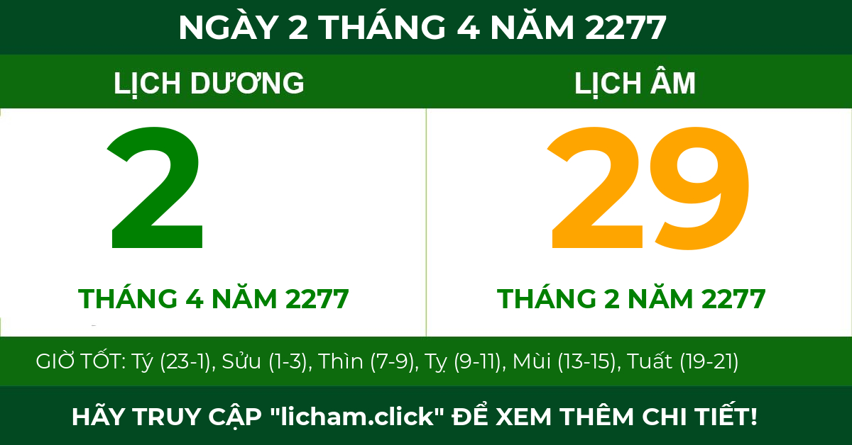lịch âm ngày 2 tháng 4 năm 2277