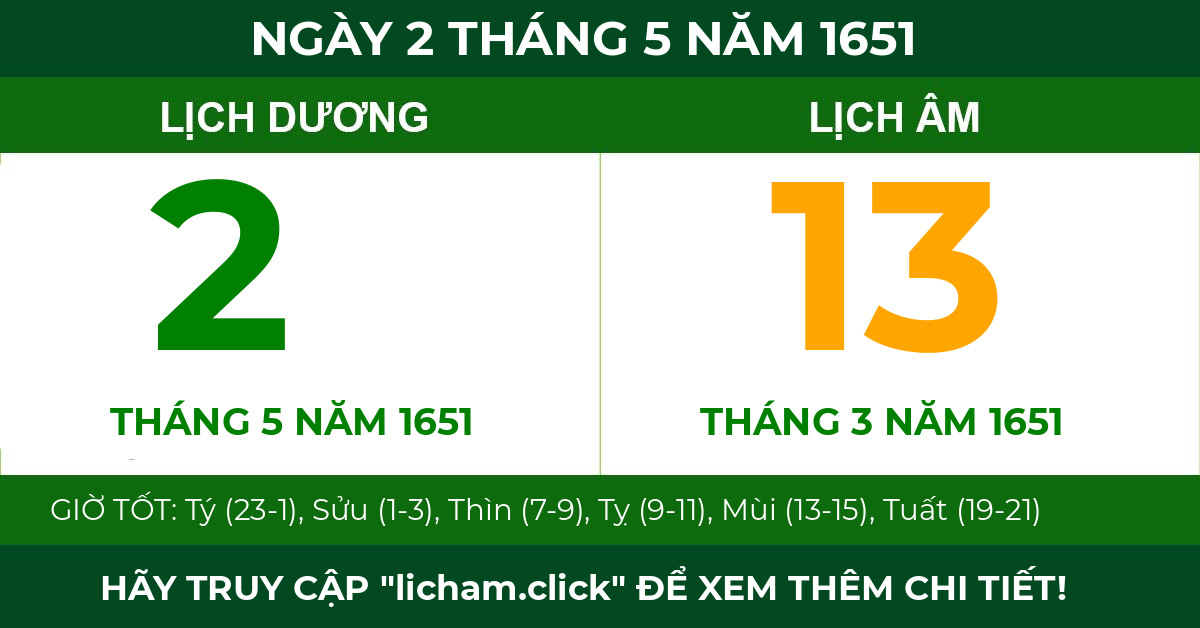 lịch âm ngày 2 tháng 5 năm 1651