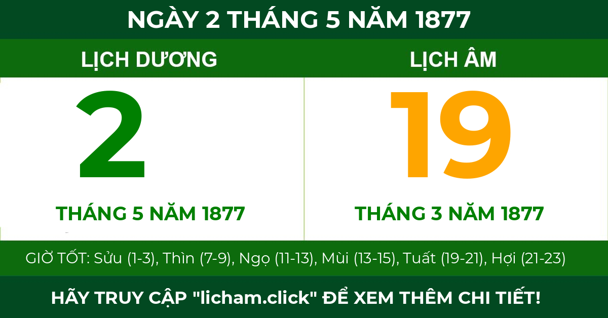 lịch âm ngày 2 tháng 5 năm 1877