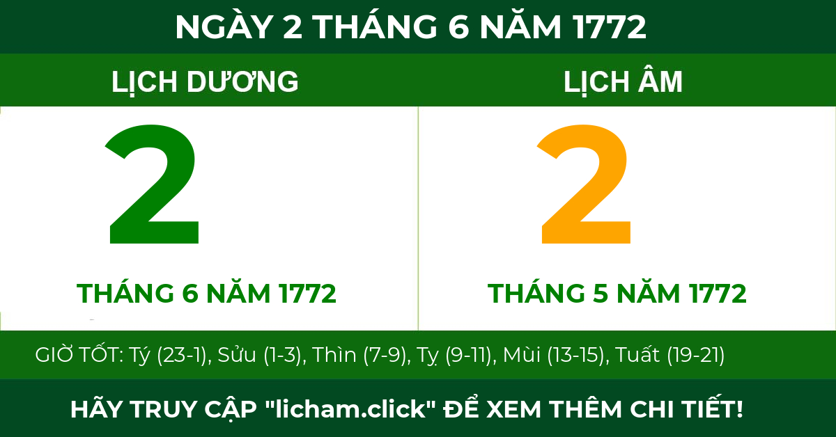 lịch âm ngày 2 tháng 6 năm 1772