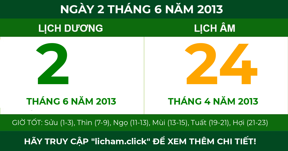 lịch âm ngày 2 tháng 6 năm 2013