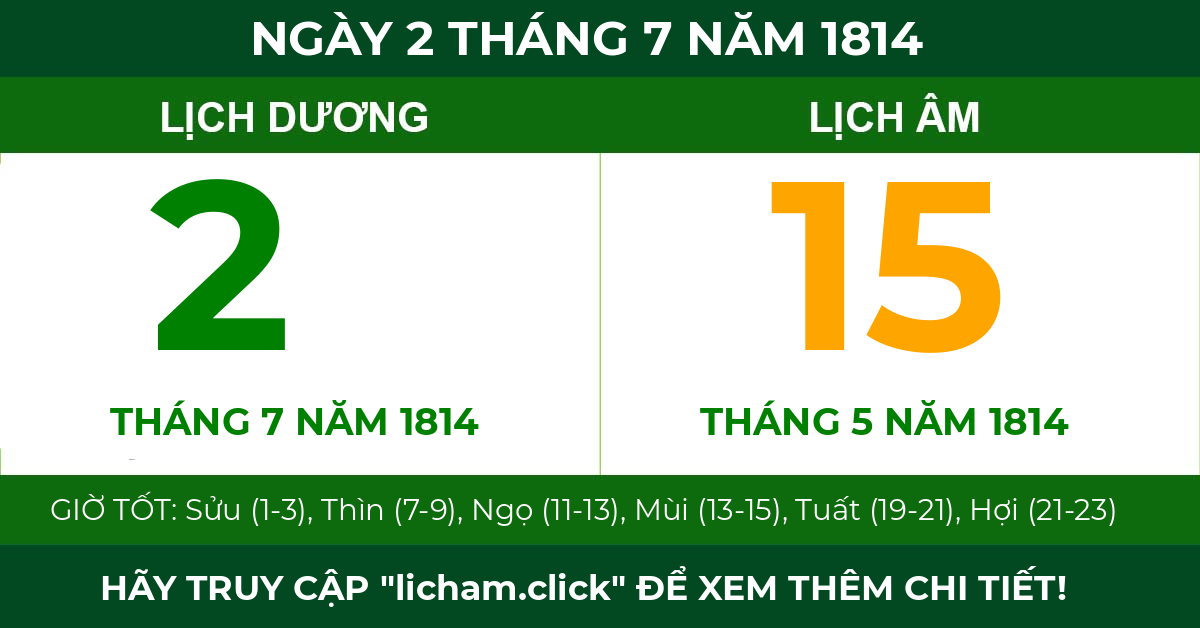 lịch âm ngày 2 tháng 7 năm 1814