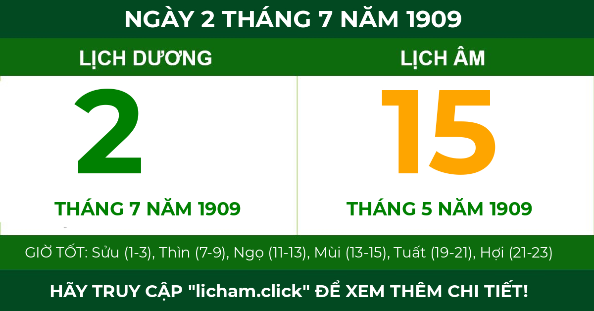 lịch âm ngày 2 tháng 7 năm 1909